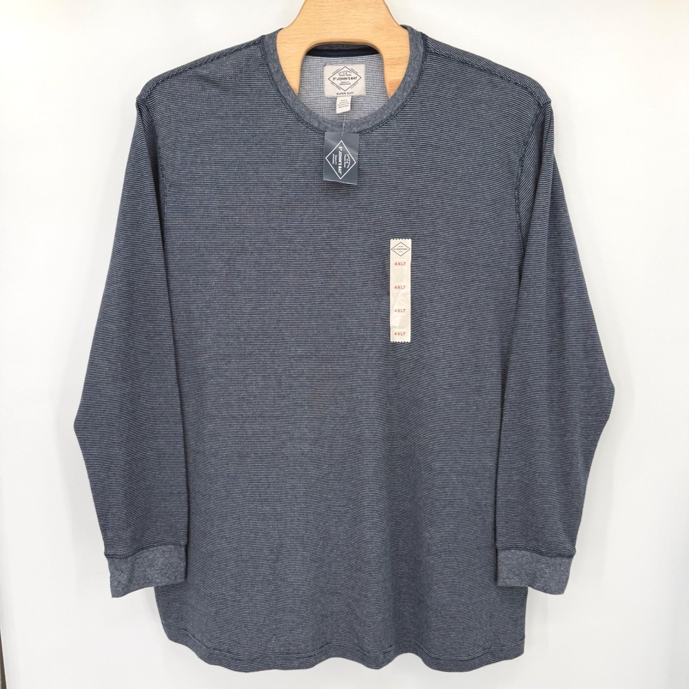 St Johns Bay Shirt Mens 4XLT Navy Polar Bear Super Soft Striped Long Sleeve Tee